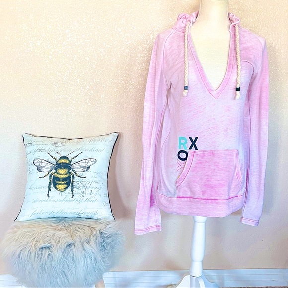 Roxy pink hoodie v-shape rope ties medium - Picture 1 of 7